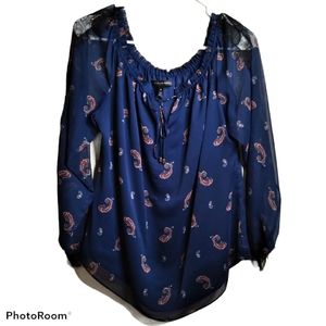 Boho White House Black Market Blue Paisley Blouse